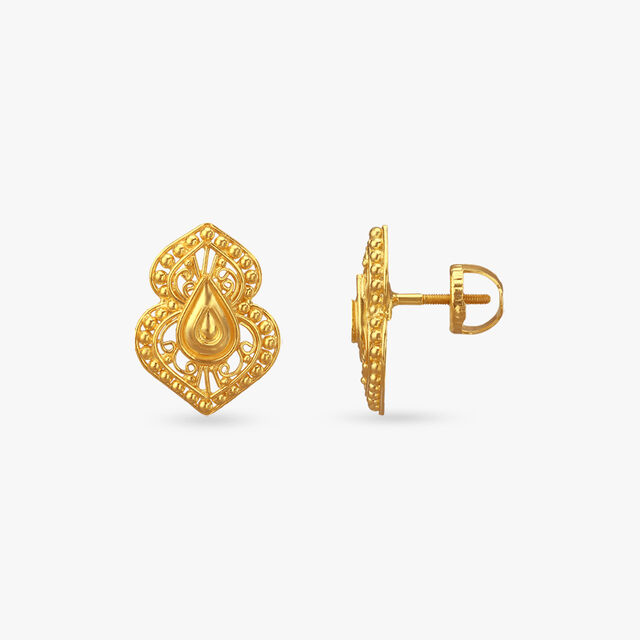 Filigree Drop Gold Stud Earrings 2