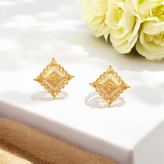Radiant Rhombus Gold Stud Earrings