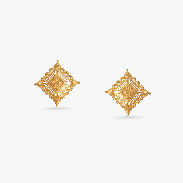 Radiant Rhombus Gold Stud Earrings