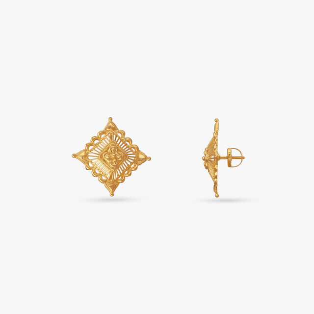 Radiant Rhombus Gold Stud Earrings