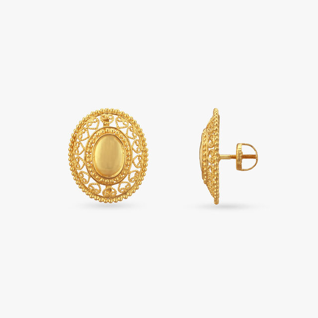 Oval Mirror Gold Stud Earrings 2