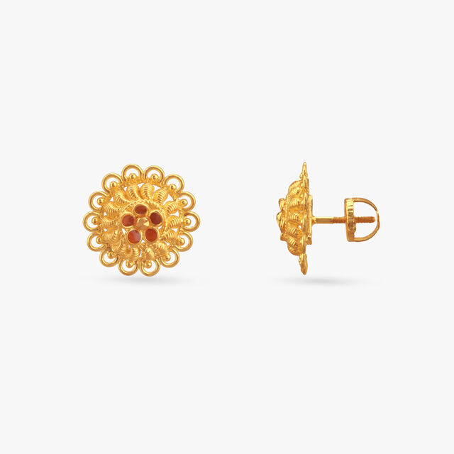 Curl Cluster Gold Stud Earrings 2