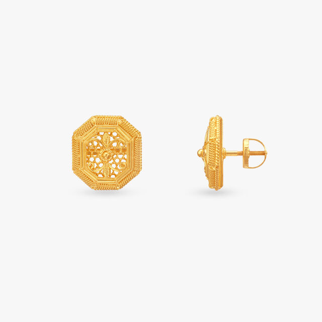 Regal Octagon Gold Stud Earrings 2
