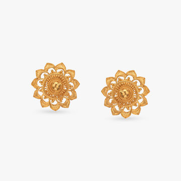 Lotus Dome Gold Stud Earrings