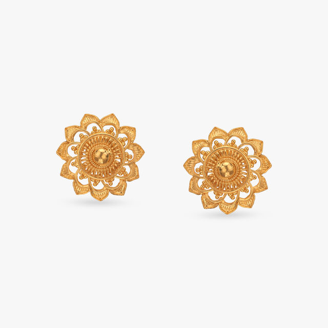 Lotus Dome Gold Stud Earrings 