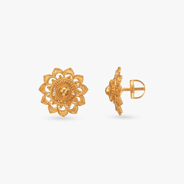 Lotus Dome Gold Stud Earrings 2