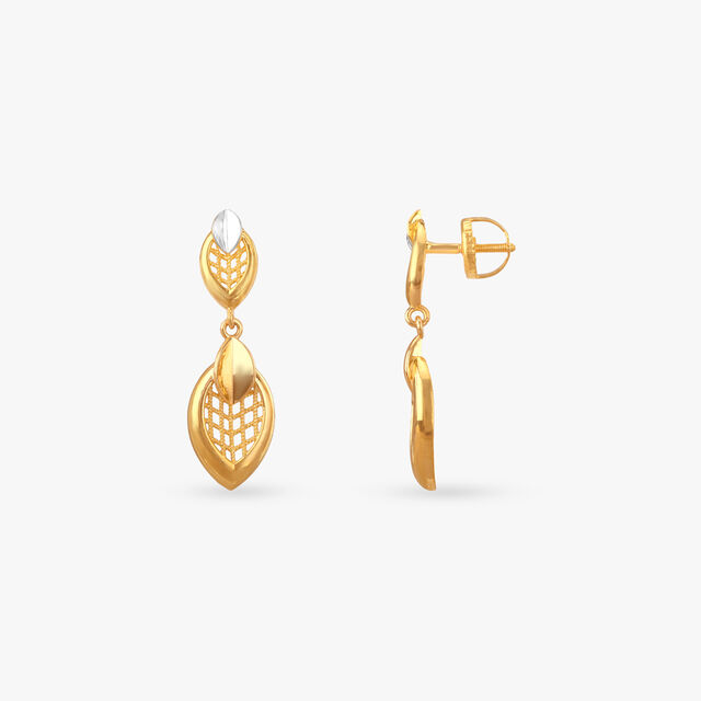 Dual Leaf Gold Drop Earrings 2
