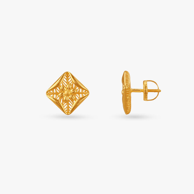 Radiant Lattice Gold Stud Earrings 2