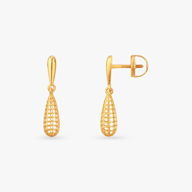 Grid Teardrop Gold Drop Earrings 2