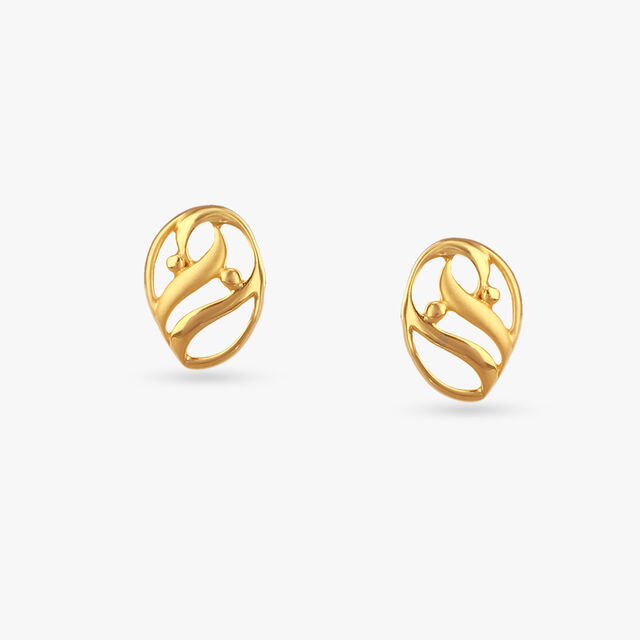 Twirl Oval Gold Stud Earrings 2