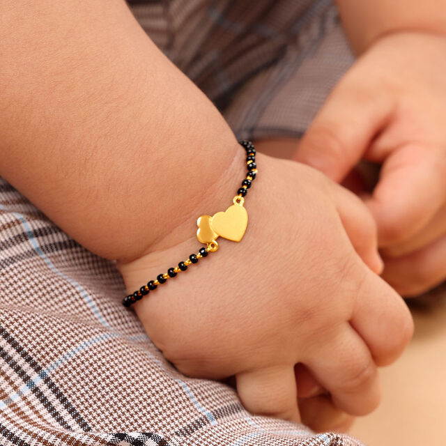Kids Heart Pattern Gold Bracelet With Black Beads,,hi-res 
