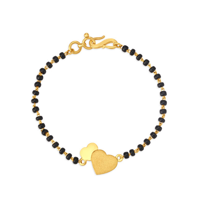 Kids Heart Pattern Gold Bracelet With Black Beads,,hi-res 2