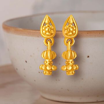 Traditional Floral Motif Gold Drop Earrings for Kids