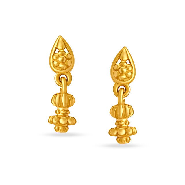 Traditional Floral Motif Gold Drop Earrings for Kids