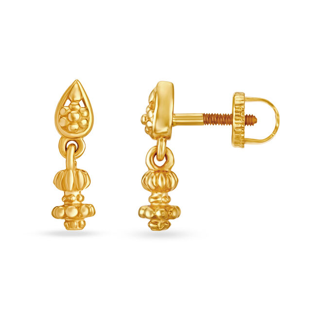Traditional Floral Motif Gold Drop Earrings for Kids