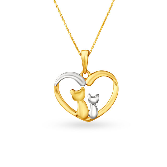 Lovable Kids Cat Gold Pendant In Heart Pattern,,hi-res 