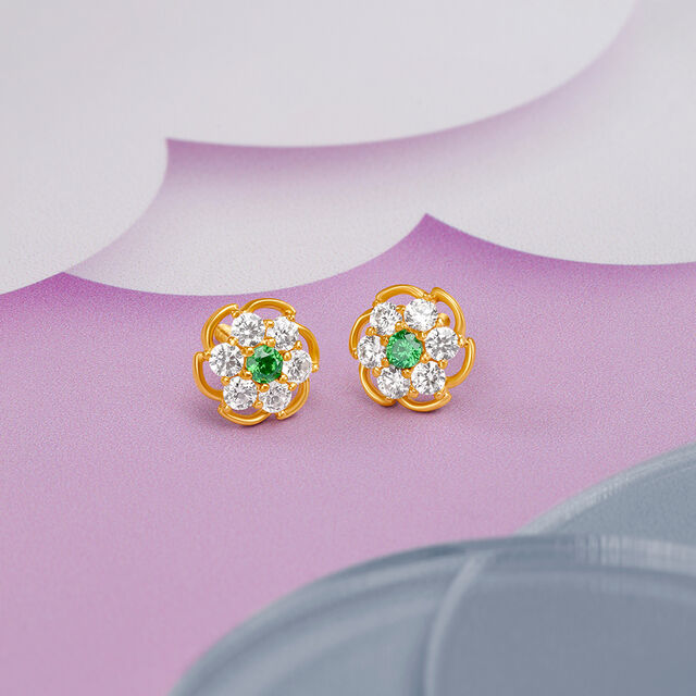 Radiant Gold Stud Floral Earrings for Kids