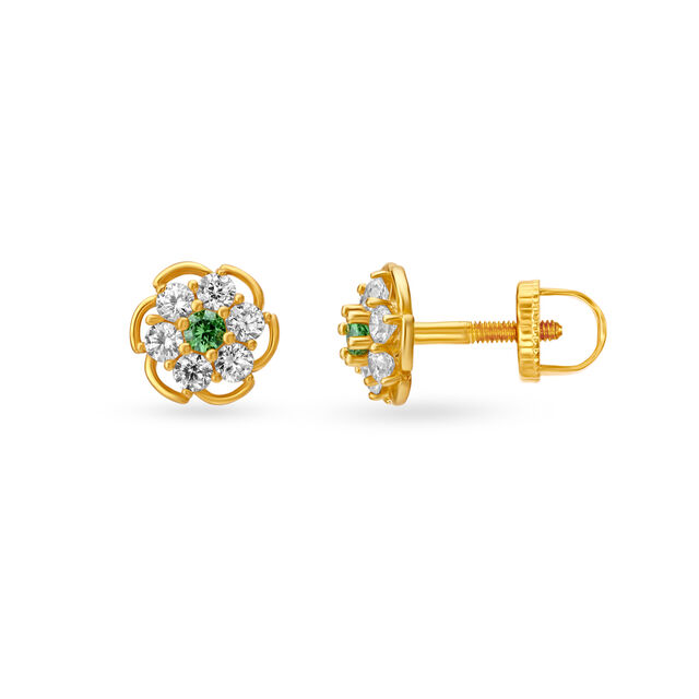 Radiant Gold Stud Floral Earrings for Kids
