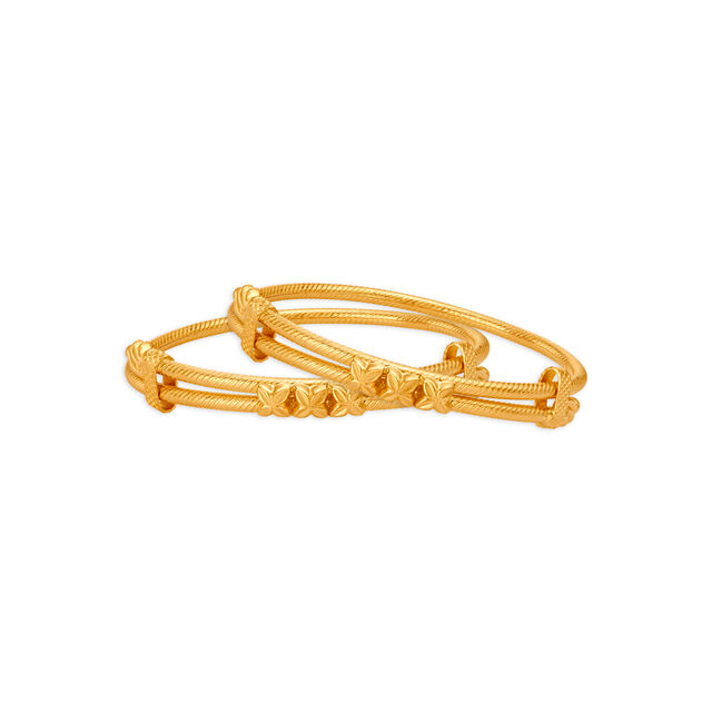 Carved Floral Motif Gold Bangle For Kids 