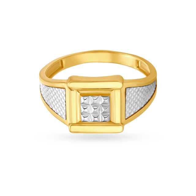Suave Square Pattern Gold Finger Ring For Men