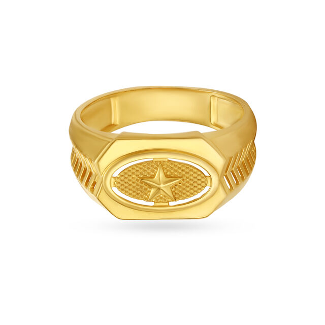 Star Carved Gold Finger Ring For Men