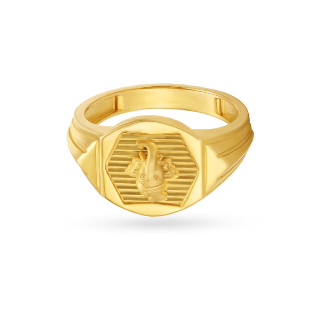 Lord Ganesha Engraved Gold Finger Ring For Men