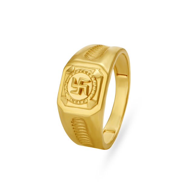 Swasthik Engraved Gold Finger Ring For Men
