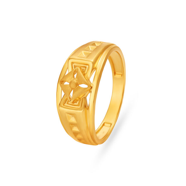 Rhombic Carved Gold Finger Ring For Men