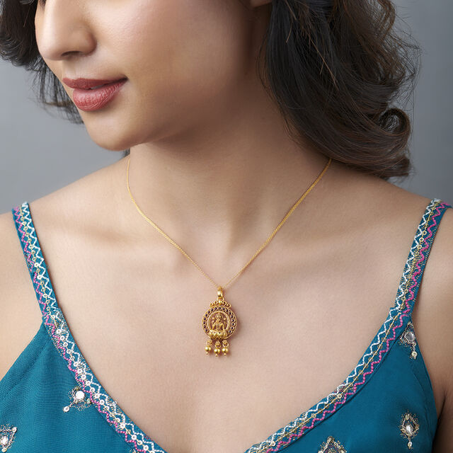 Circular Goddess Laxmi Gold Pendant,,hi-res 2