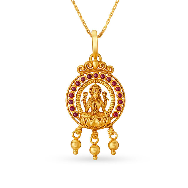 Circular Goddess Laxmi Gold Pendant,,hi-res 3
