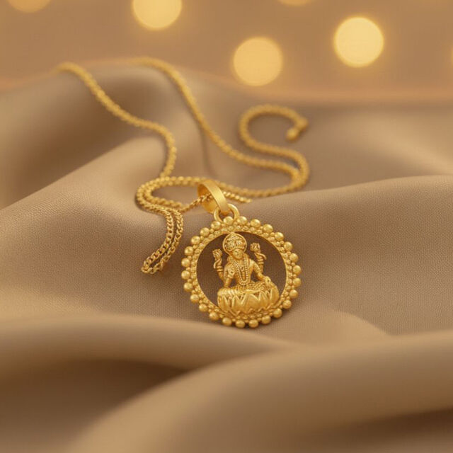 Round Goddess Laxmi Pendant,,hi-res 