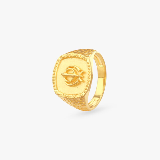 Khanda Crest Gold Ring for Men