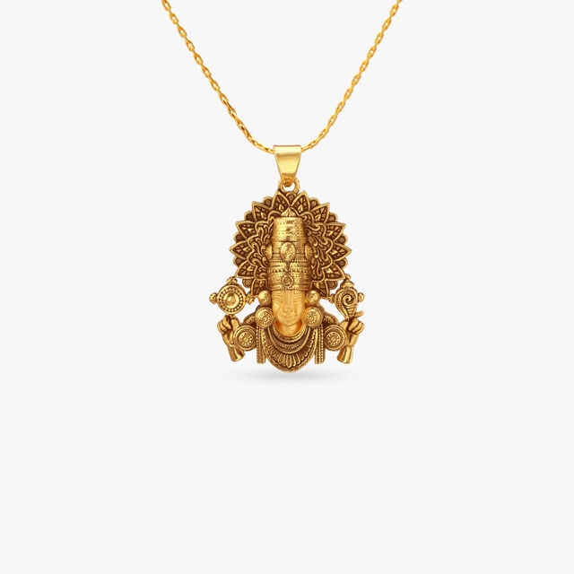 Crowned Vishnu Gold Pendant 