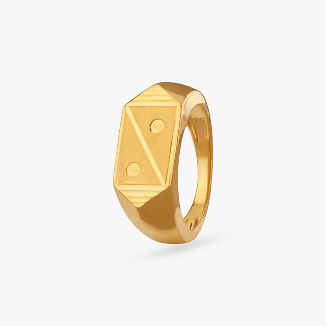 Geometric Groove Gold Ring For Men