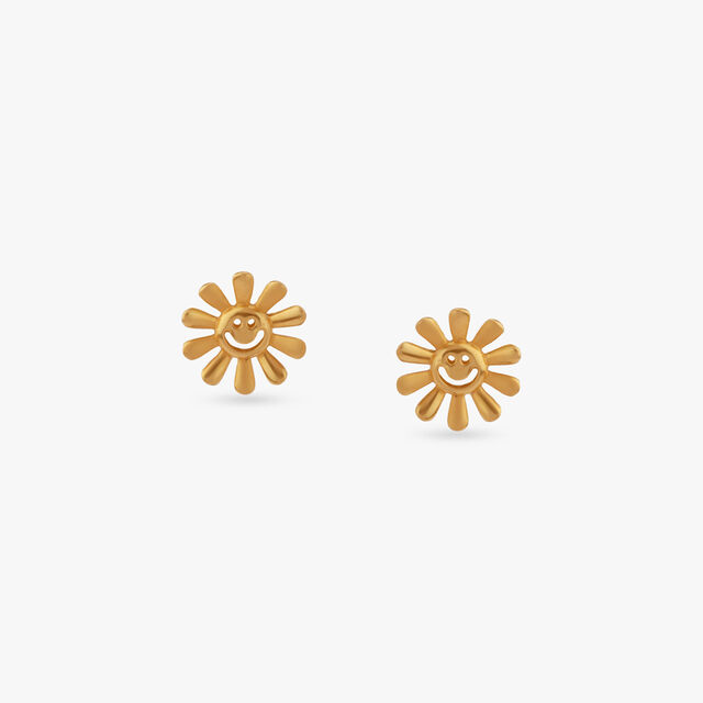 Sunny Smiles Gold Stud Earrings for Kids 