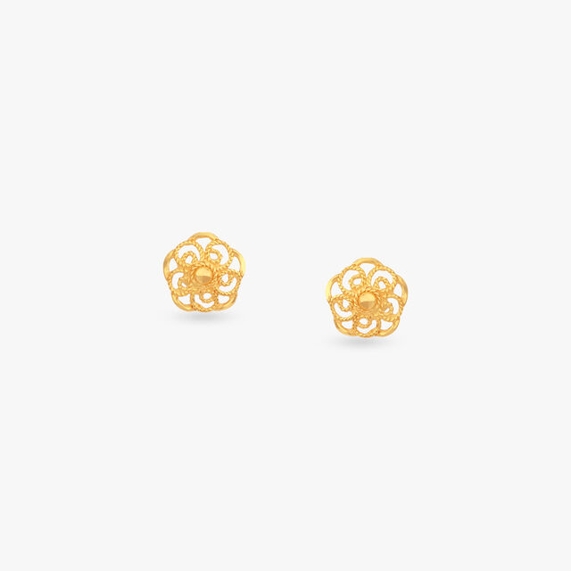 Twirling Bloom Gold Stud Earrings for Kids 