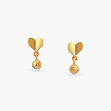 Playful Heart Gold Drop Earrings for Kids