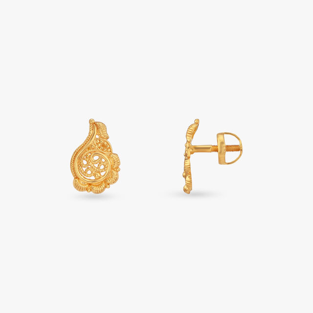 Paisley Whirls Gold Stud Earrings 2