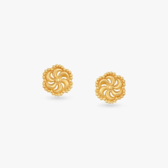 Swirl Bloom Gold Stud Earrings for Kids 