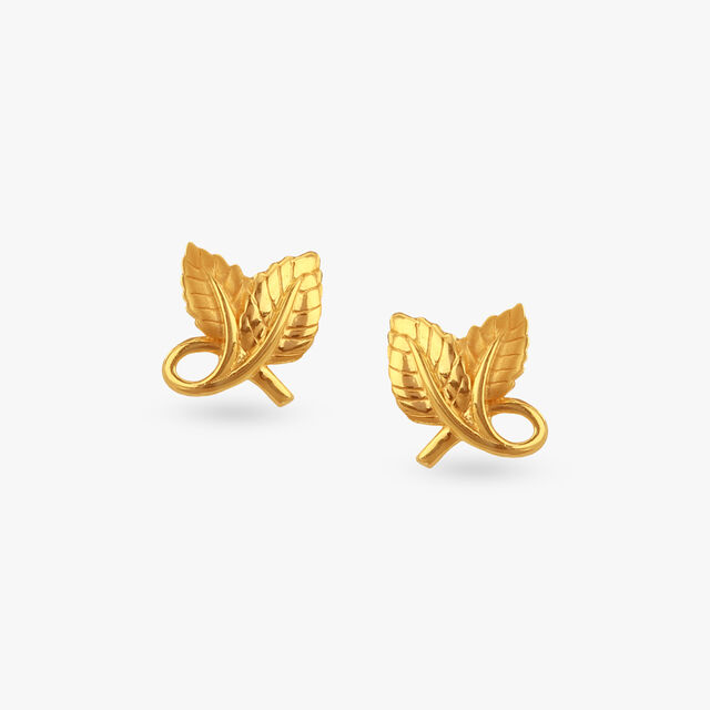Little Leaf Gold Stud Earrings for Kids 