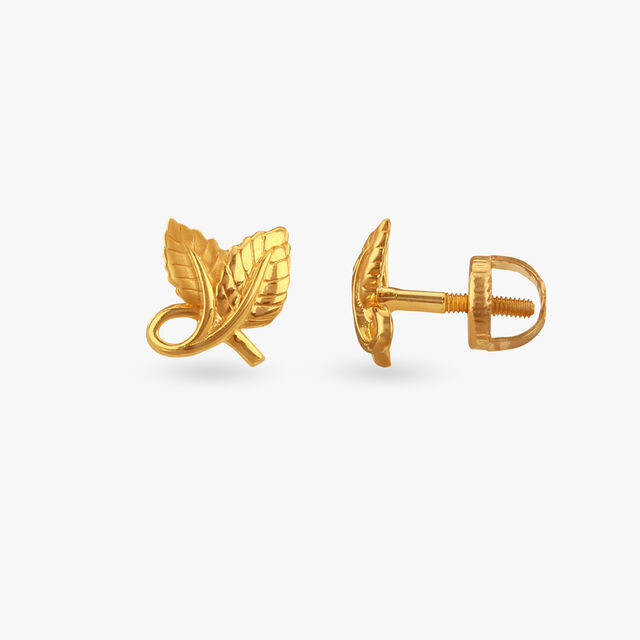 Little Leaf Gold Stud Earrings for Kids 2