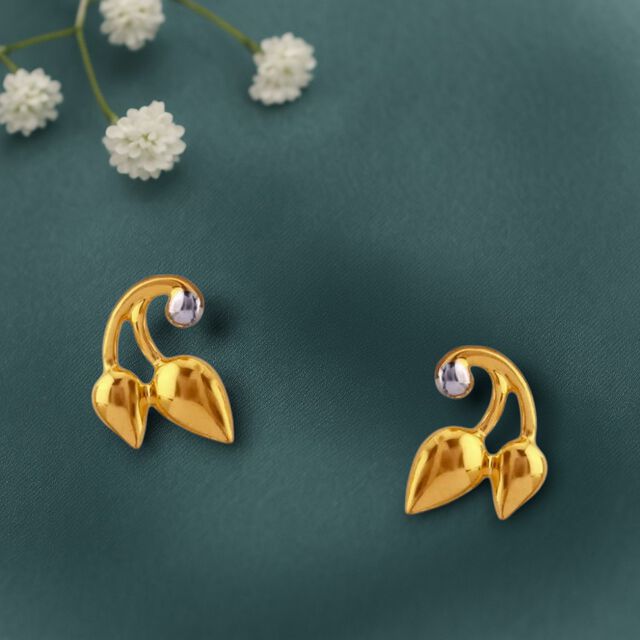 Leafy Hug Gold Stud Earrings for Kids 