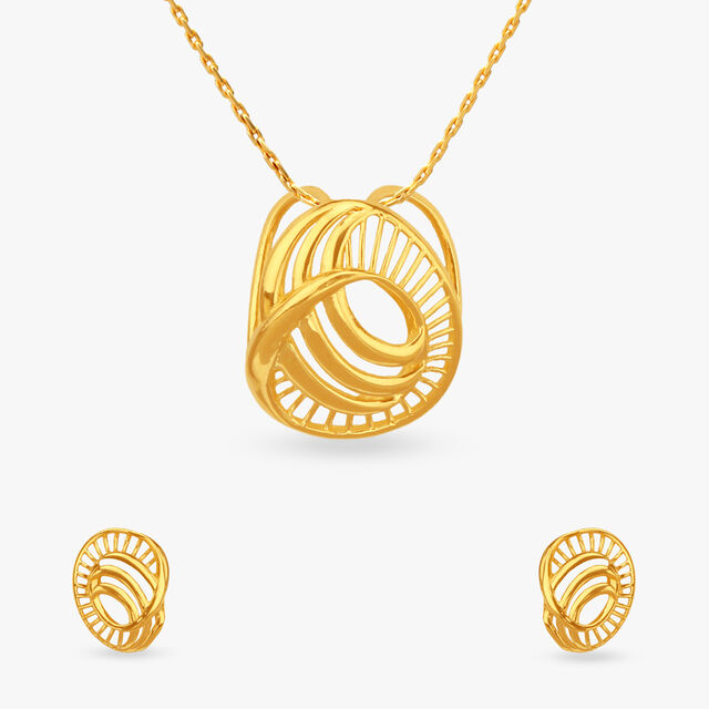 Elegant Swirl Gold Pendant and Earrings Set 