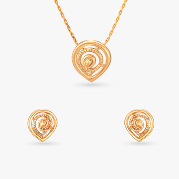 Sculpted Spiral Gold Pendant and Earrings Set