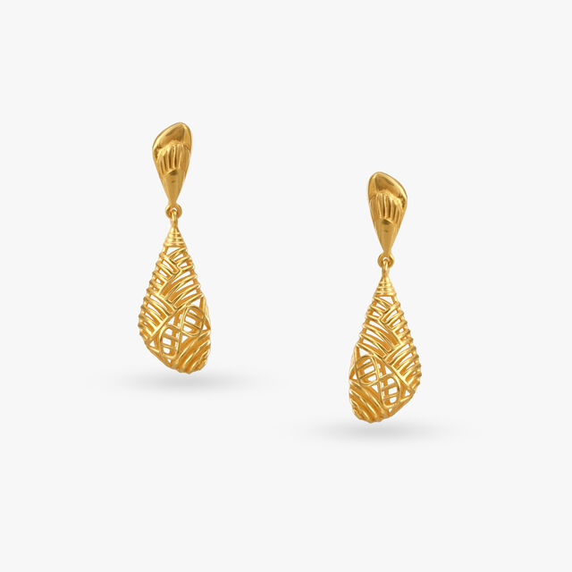 Whimsical Weave Gold Drop Earrings 