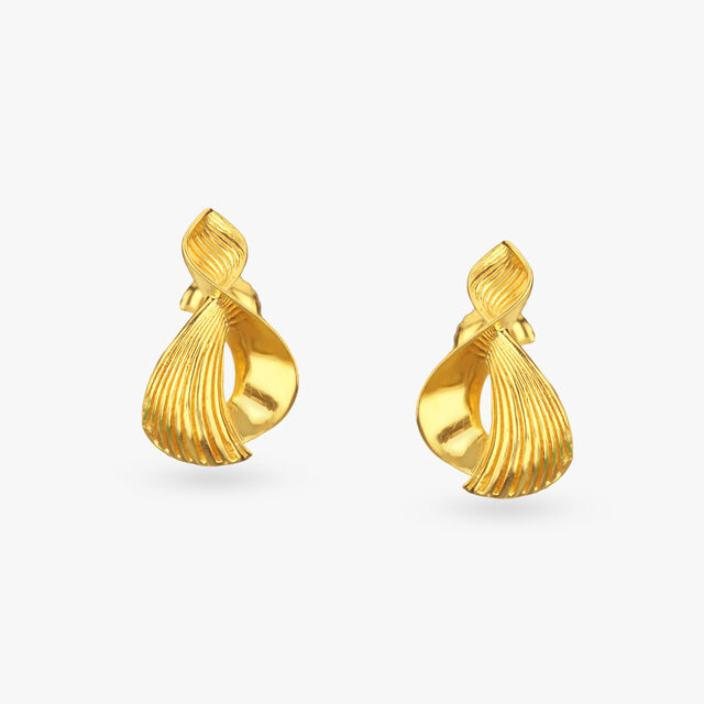 Rippling Flow Gold Stud Earrings 