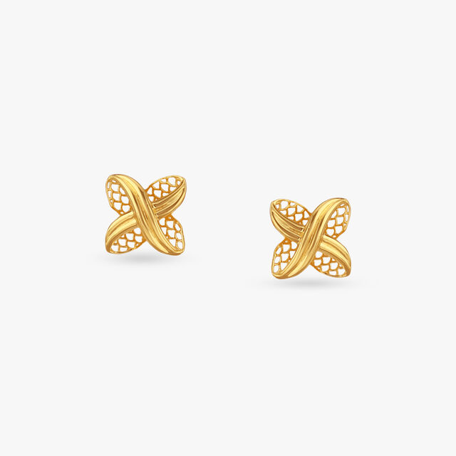 Crossover Petal Gold Stud Earrings 