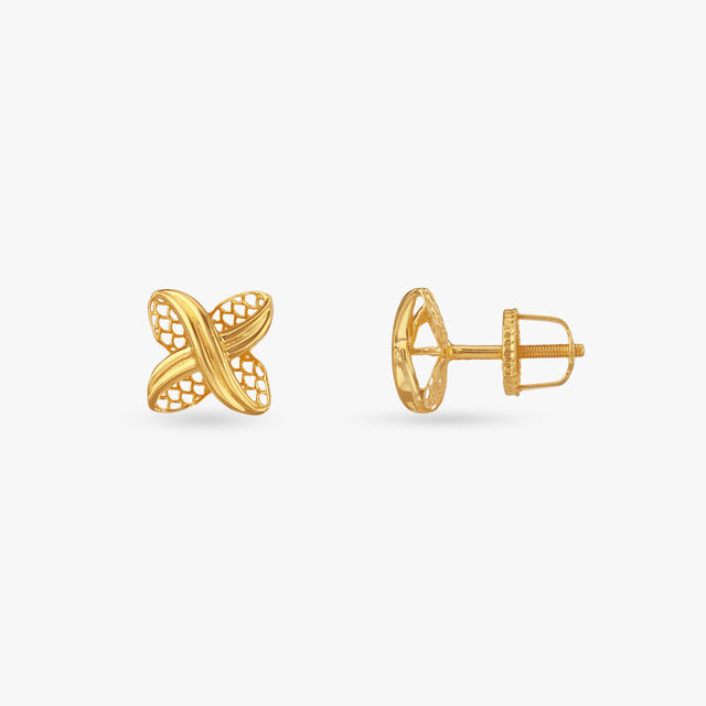 Crossover Petal Gold Stud Earrings 2