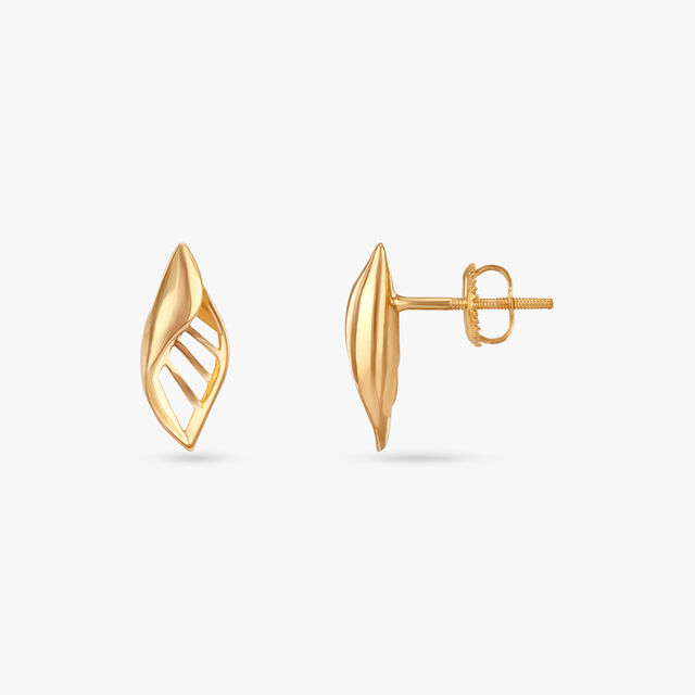 Sleek Leaf Gold Stud Earrings 2