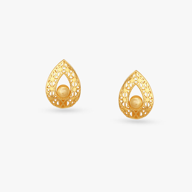 Artistic Cutwork Gold Stud Earrings 